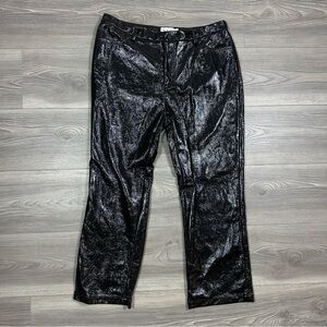 XLE Black Patent Faux‎ Leather Pants Cropped High Shine Festival Party Size L